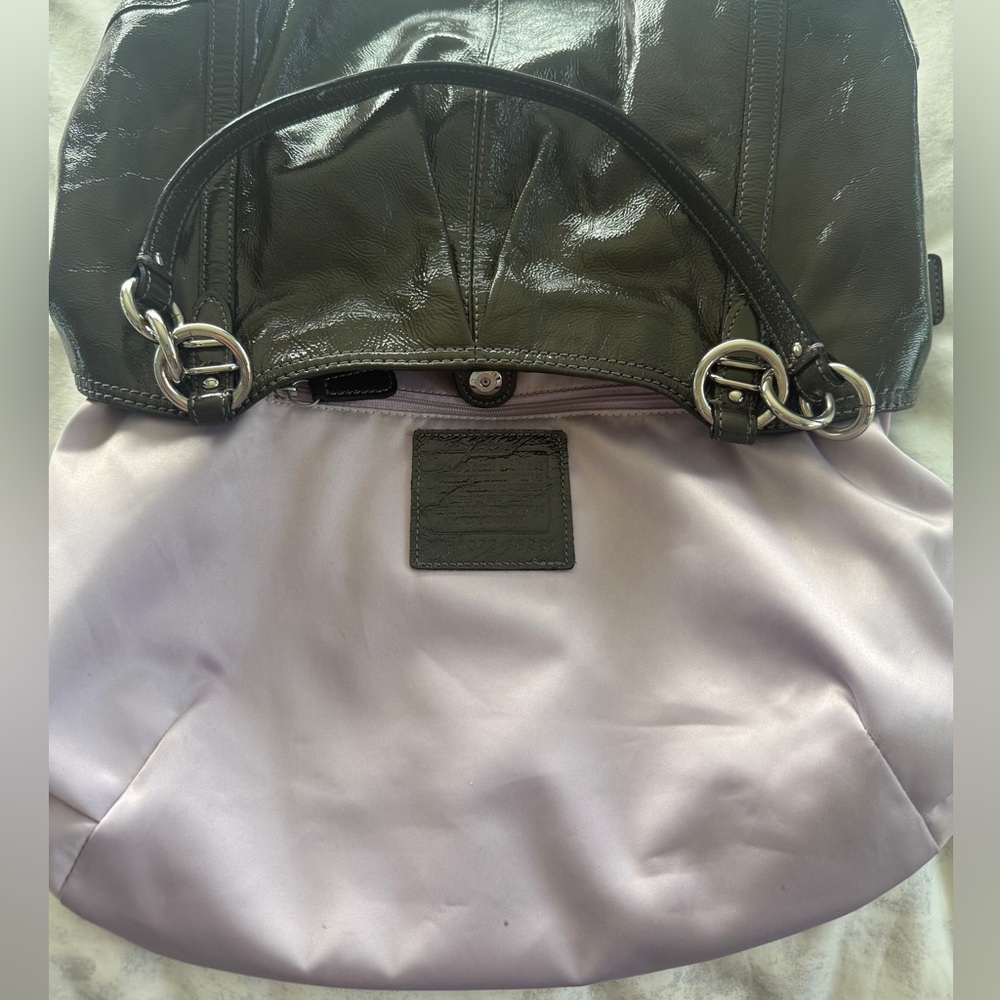 Coach Dark Brown Patent Leather Shoulder Bag with Silver-Tone Hardware - Picture 13 of 13